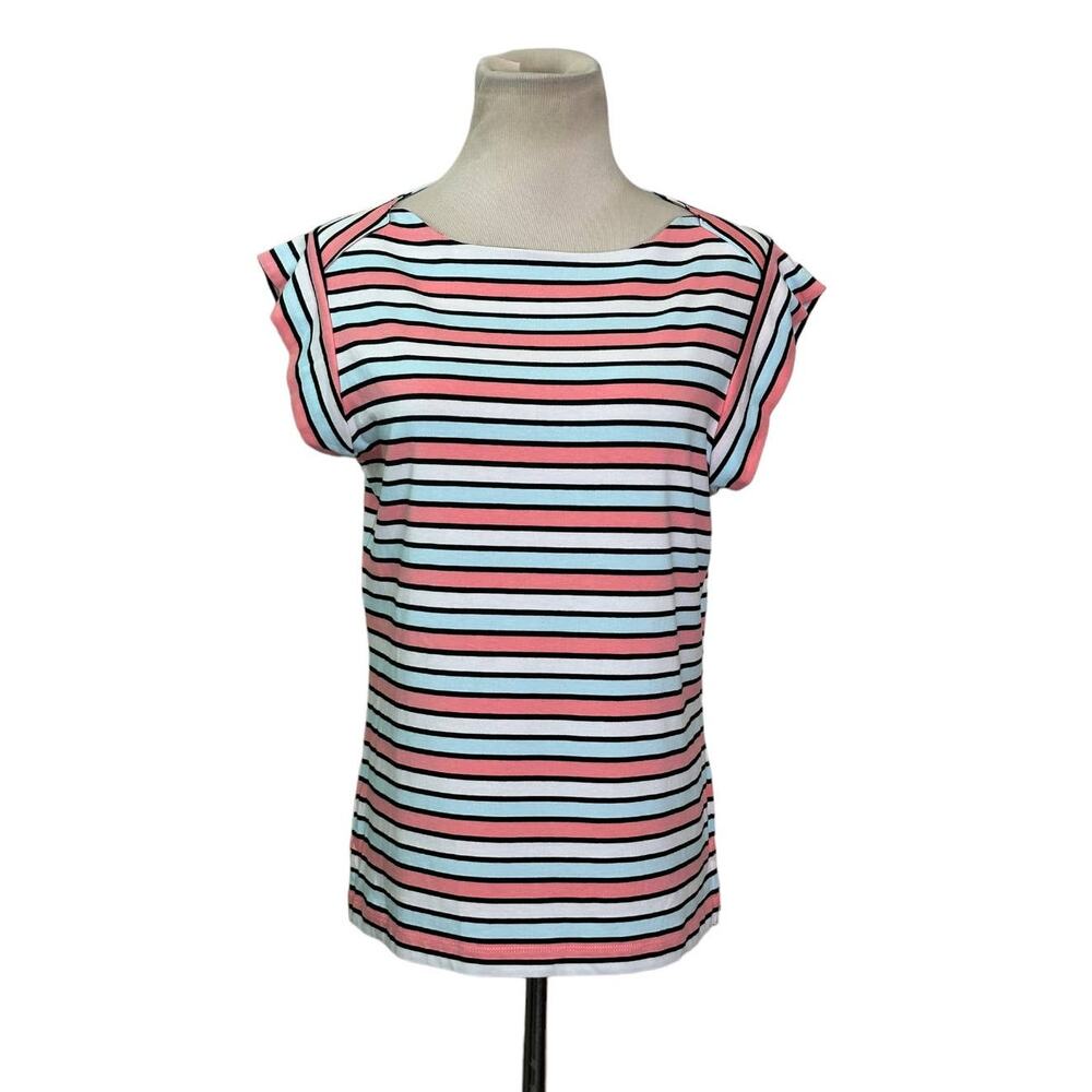 Anne Klein pink blue stripes short sleeves top size Small